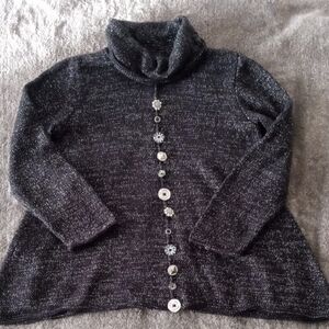 Pure Handknit unsized (S/M?) cowl neck flared hem sweater with metallic threads